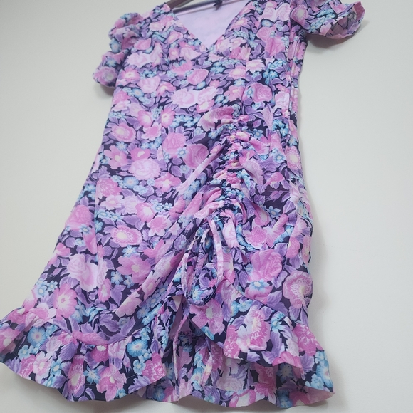 Sexy Floral Puffed Sleeve Dress Pink Size Small Barbiecore Coquette - Picture 7 of 12
